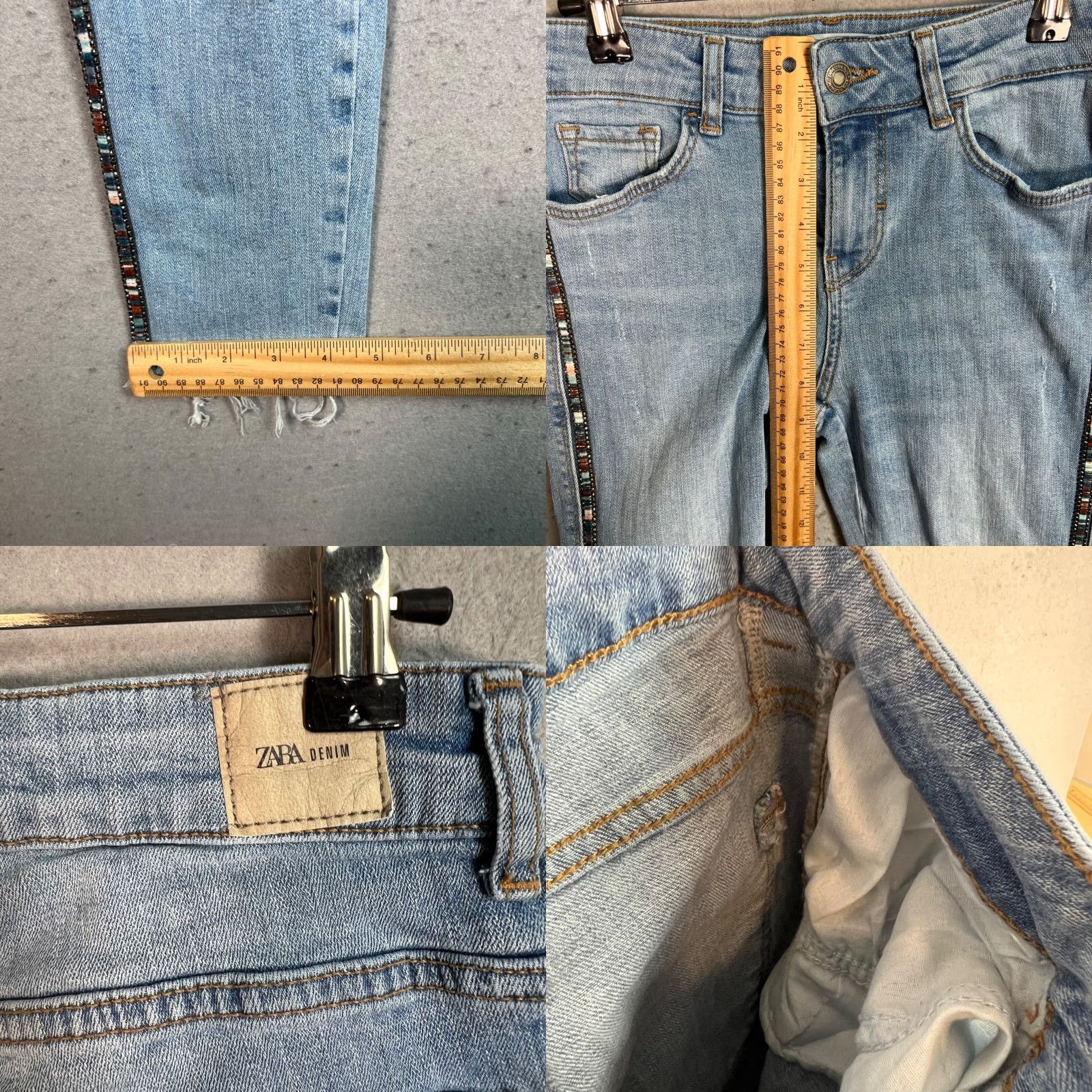 Zara VINTAGE Zara Beaded Side Stripe Skinny Jeans Womens Size 4 Blue Denim Adult Women Slim Fit 27in Inseam Jeans Size 27" / US 4 / IT 40 - 8 Thumbnail
