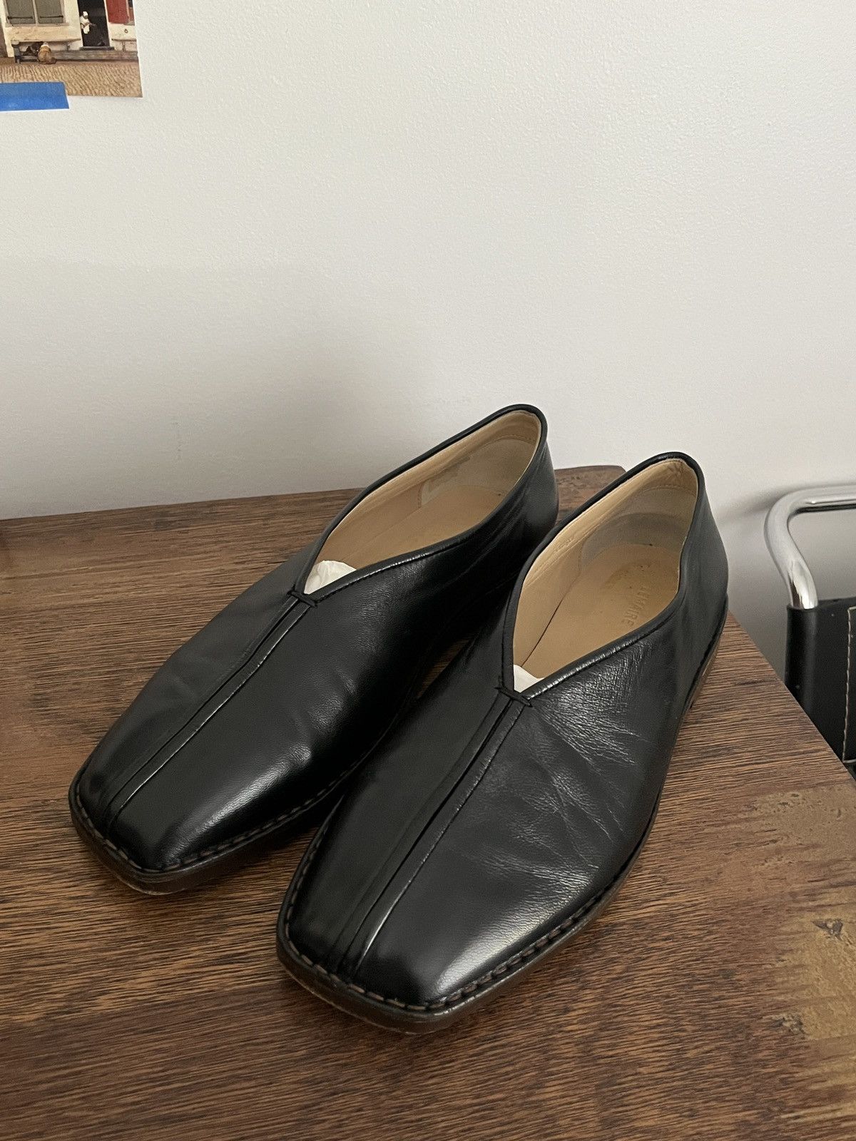 Pre-owned Lemaire Flat Piped Slippers In Black