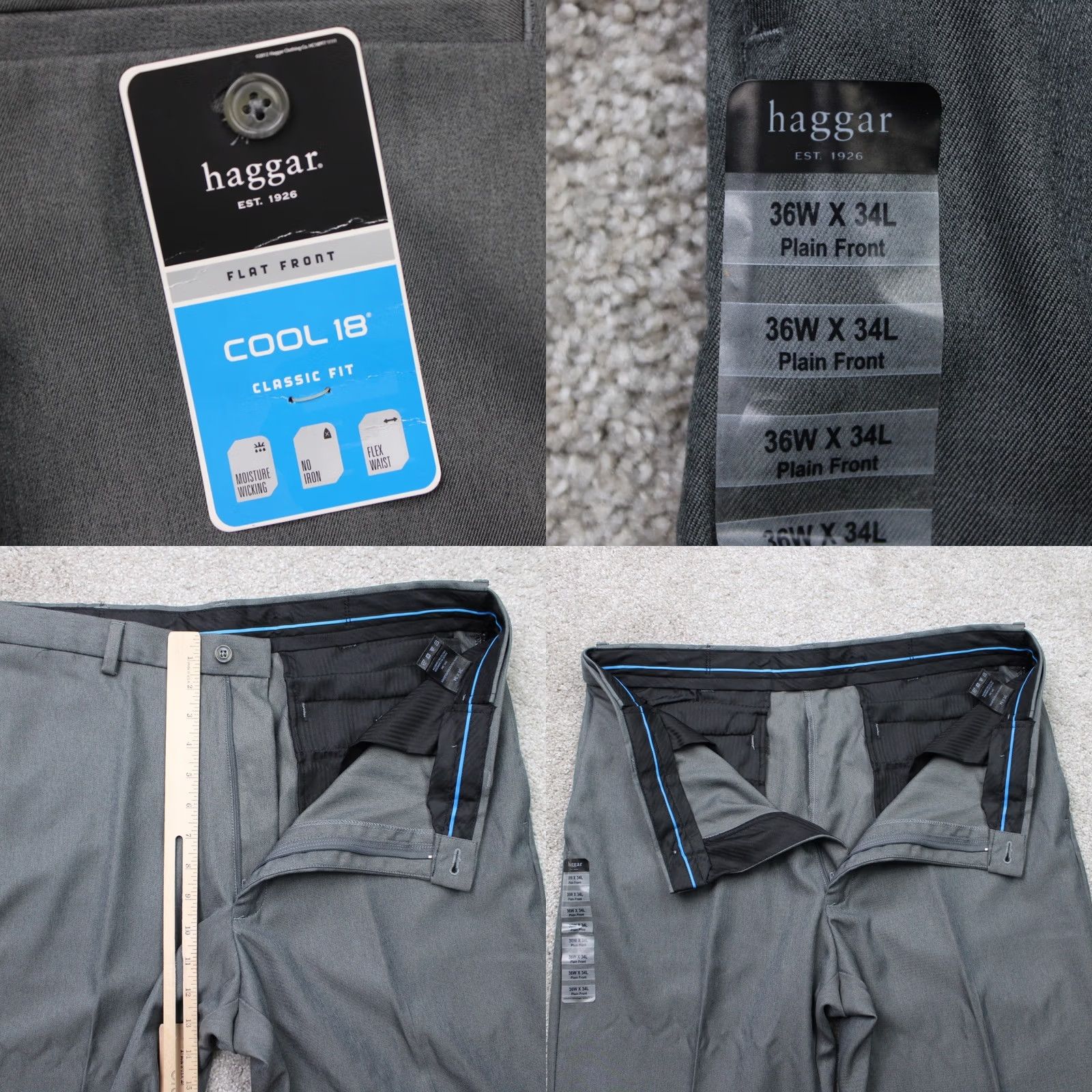 Haggar Haggar Gray Pants NWT Mens 36x34 Classic Fit Flat Front Non-Iron Stretch Dress Pants / 100% Polyester / 90s Preppy Theme / 36x34 Mens Size US 36 / EU 52 - 8 Thumbnail