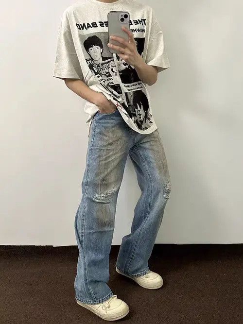 VIBE Street Hip Hop Dirty Dye Ripped Vintage Y2K Jeans Size US 34 / EU 50 - 1 Preview