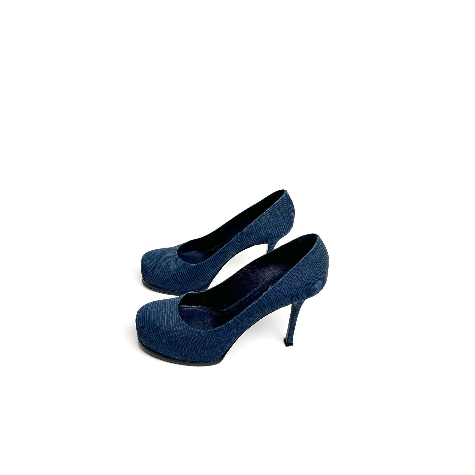 Yves Saint Laurent Blue Snakeskin Print Pumps Size US 7 / IT 37 - 3 Thumbnail
