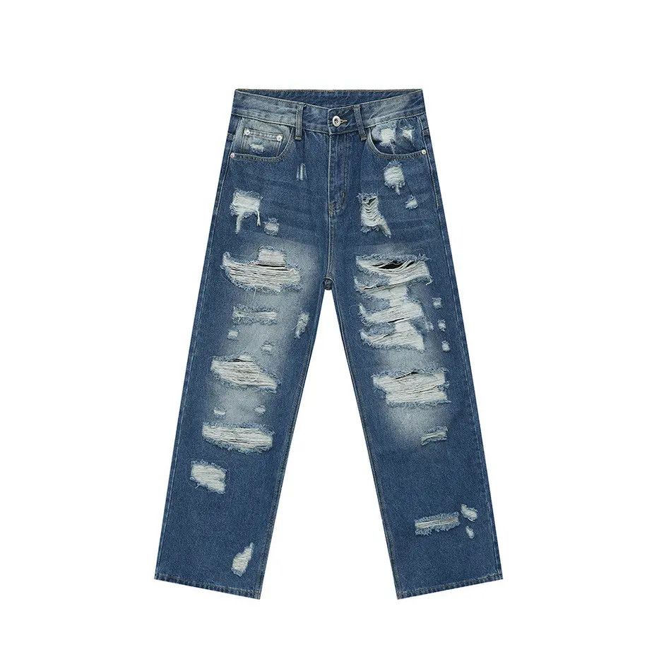 Japanese Brand Retro loose hip-hop straight leg ripped jeans Size US 32 / EU 48 - 5 Thumbnail