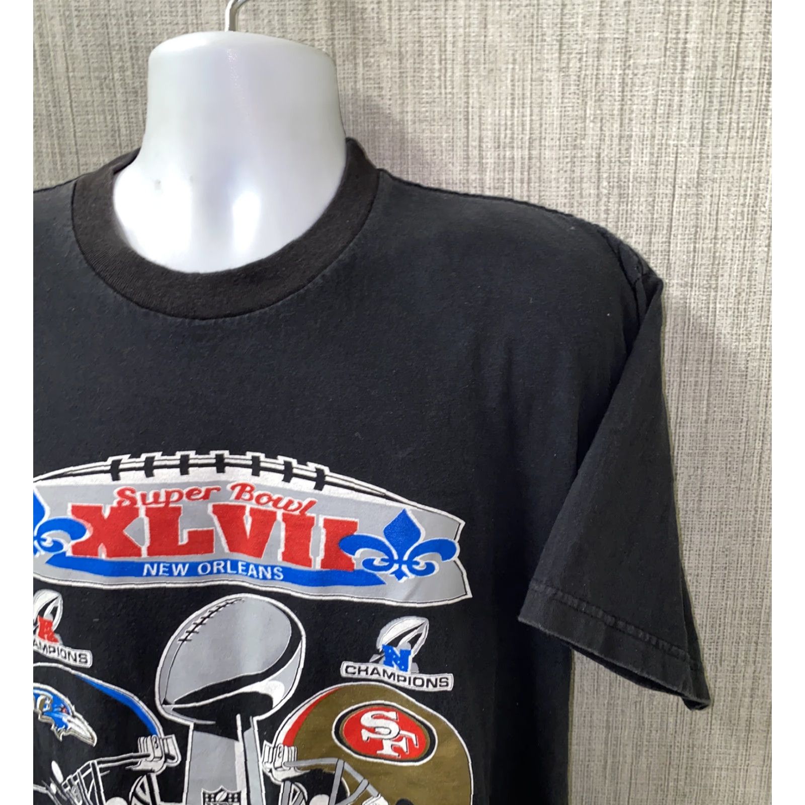 Vintage HRS Mens Black Superbowl XLVII NEW ORLEANS RAVENS T-Shirt Size XL Size US XL / EU 56 / 4 - 2 Thumbnail