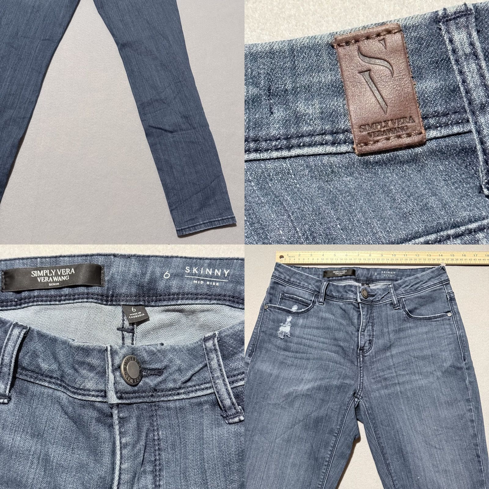 Vintage Simply Vera Vera Wang Jeans Women's Blue Denim Distressed Mid Rise Skinny - 6 Size 28" / US 6 / IT 42 - 8 Thumbnail