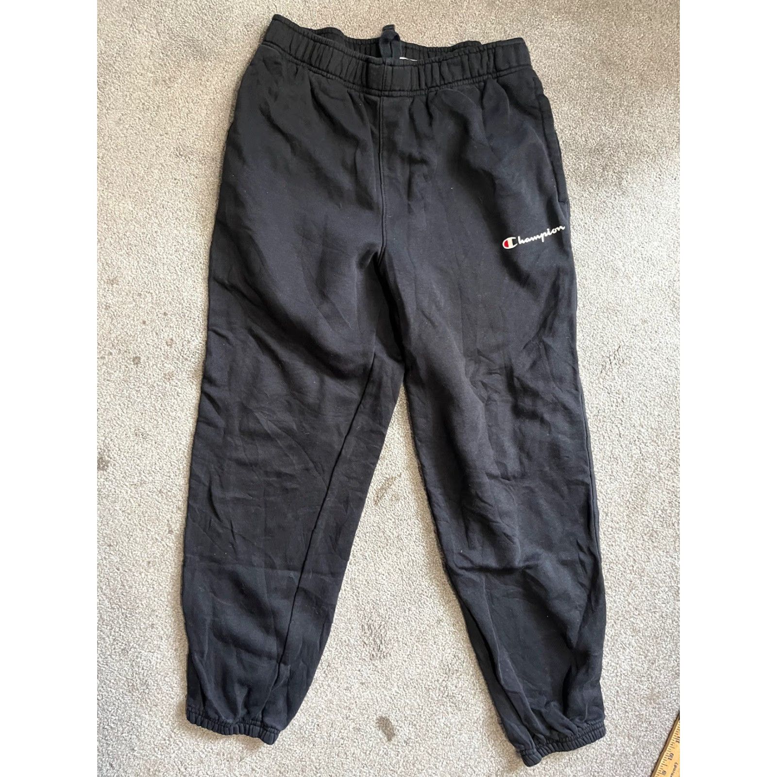 Champion Champion Sweatpants Men’s Medium Authentic Straight Pocket Logo Black Cotton Pants Size US 31 - 2 Thumbnail