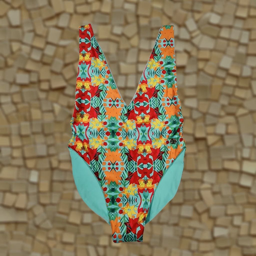 Vintage Sian Marie Womens One Piece Swimsuit Blue 12 UK Floral Reversible Swimming Suit Dress Sportswear Beach Size XL / US 12-14 / IT 48-50 - 1 Thumbnail