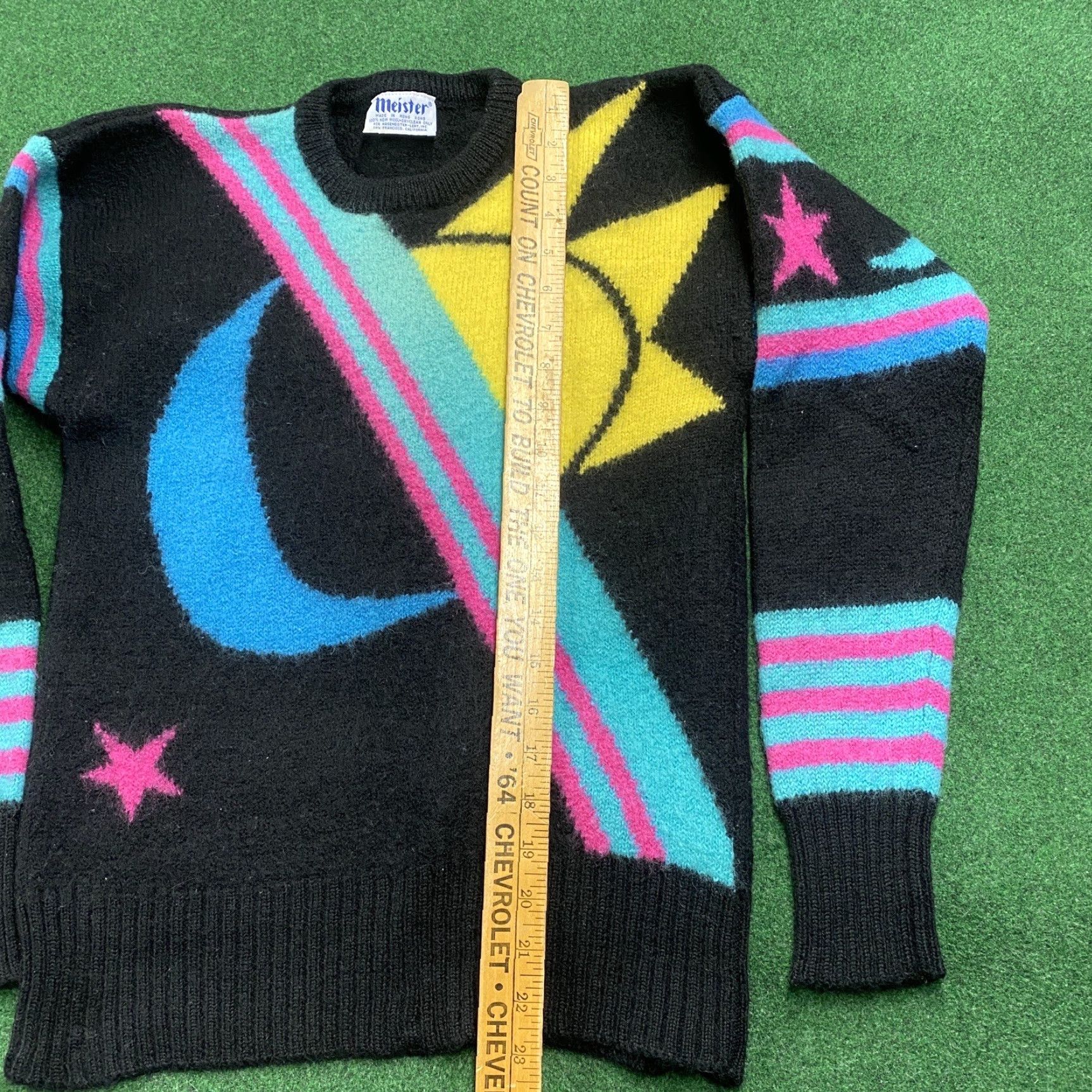Vintage VINTAGE MEISTER Wool Sweatshirt Mens XS Black 90S Sun Moon Space Knit Crew Neck Pullover Size US XS / EU 42 / 0 - 6 Thumbnail
