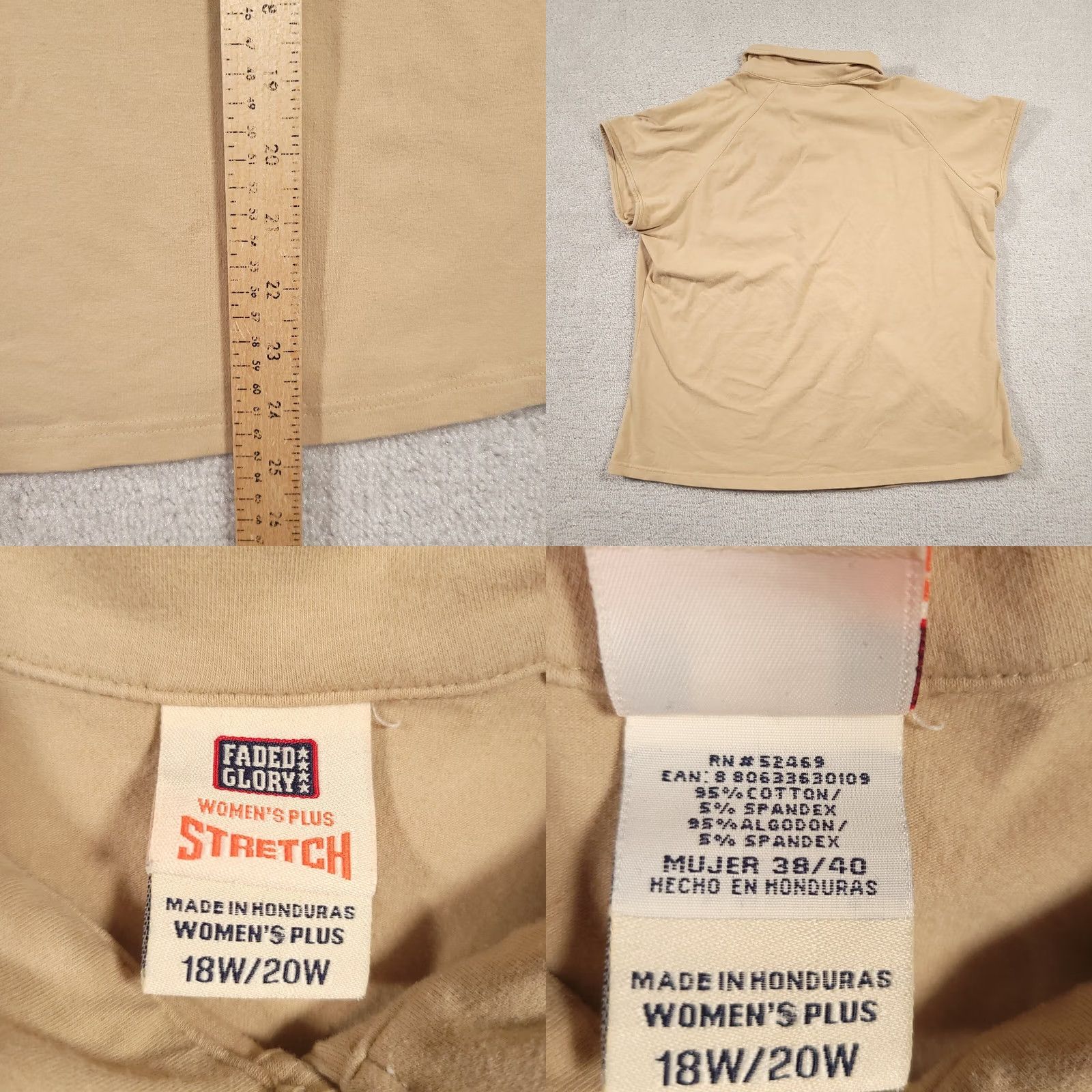 Faded Glory VINTAGE Faded Glory Polo Shirt Women's 18W Polo Short Sleeve Beige Slim Fit Stretch Cap Sleeve Size XXL / US 16-18 / IT 52-54 - 8 Thumbnail