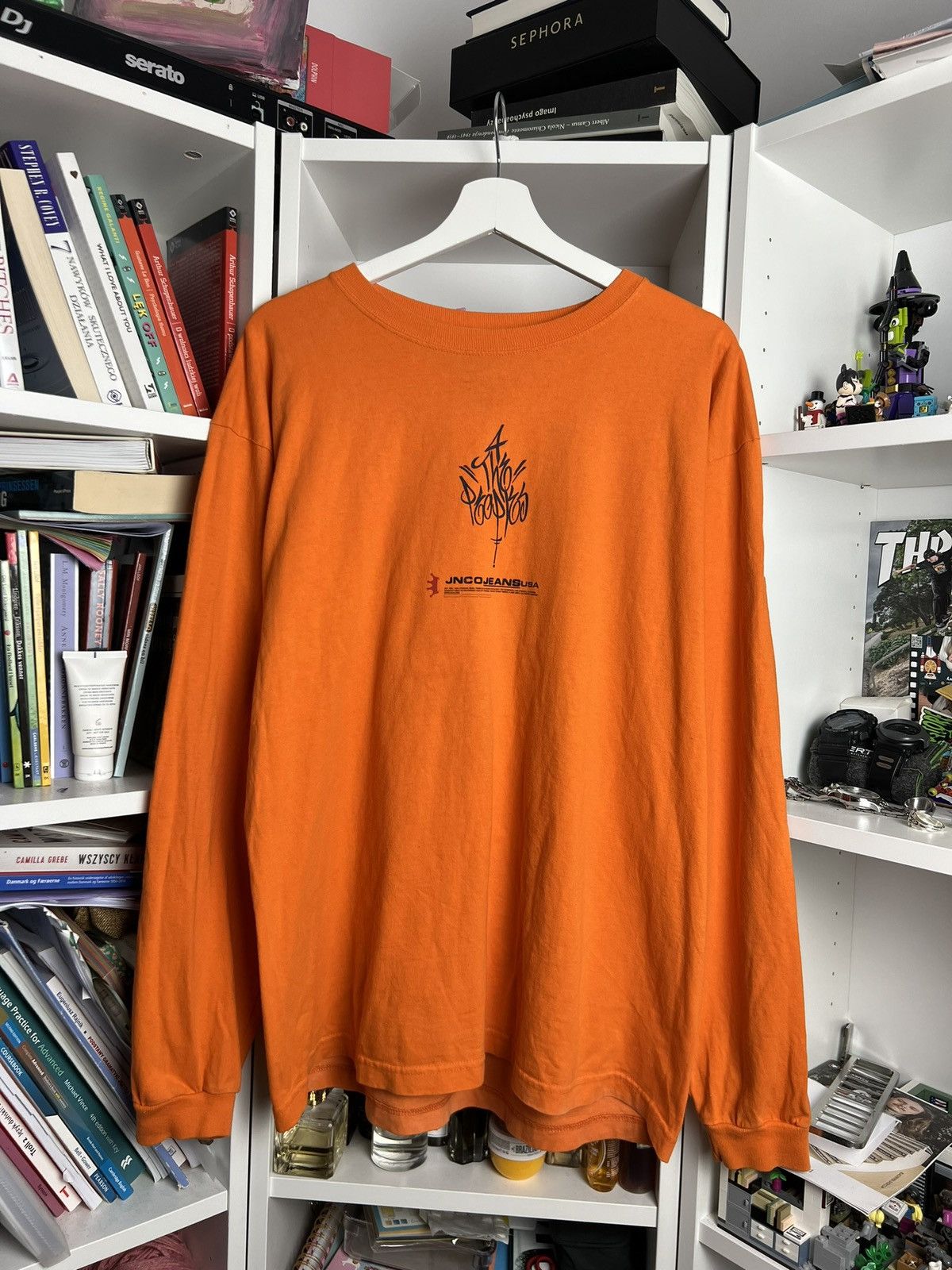 image of Y2K Jnco Jeans Longsleeve T-Shirt L 90's Skate Baggy in Orange, Men's (Size Large)