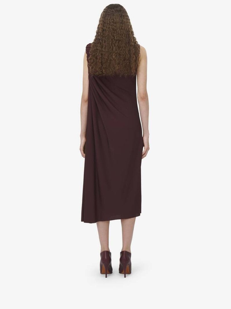 Alexander McQueen o1srvl11e0226 Draped Midi Dress in Burgundy Size L / US 10 / IT 46 - 6 Thumbnail