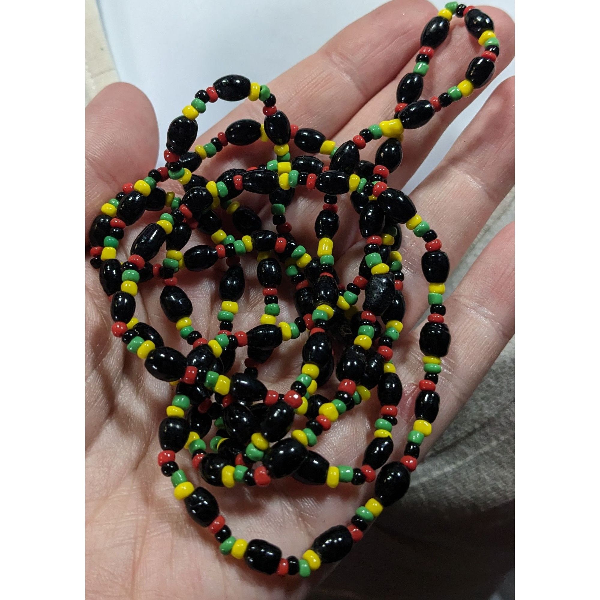 Other Handmade Black Red Yellow And Green Glass Beaded Necklace Size ONE SIZE - 5 Thumbnail