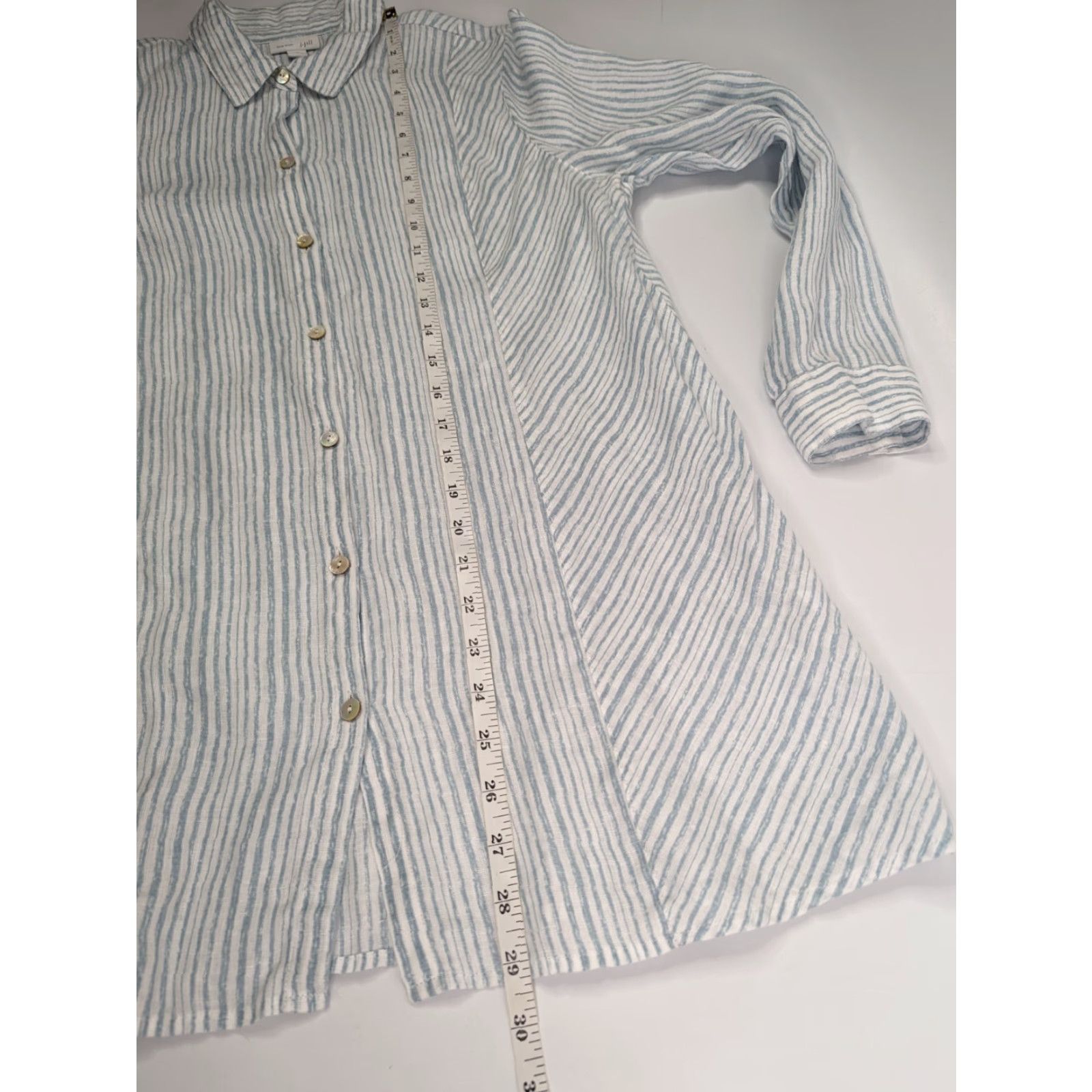 J. Jill J. Jill Button-Up Linen Shirt Long Sleeve Blue Stripe White Love Collection Medium Woman Shirt Top Adult M Size M / US 6-8 / IT 42-44 - 4 Thumbnail