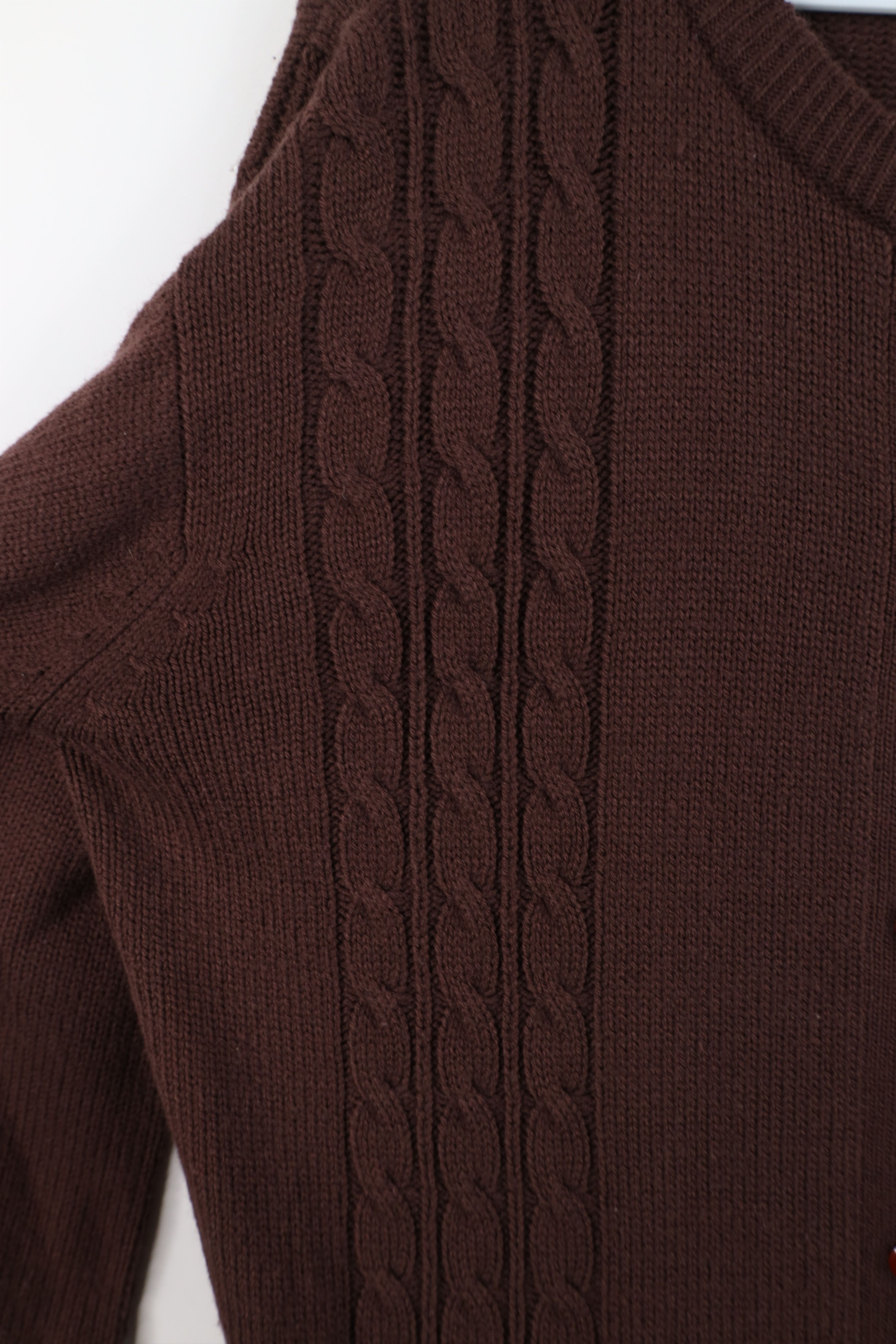 Vintage Vintage 90s Streetwear Cable Knit Cardigan Sweater Brown Size L / US 10 / IT 46 - 9 Thumbnail