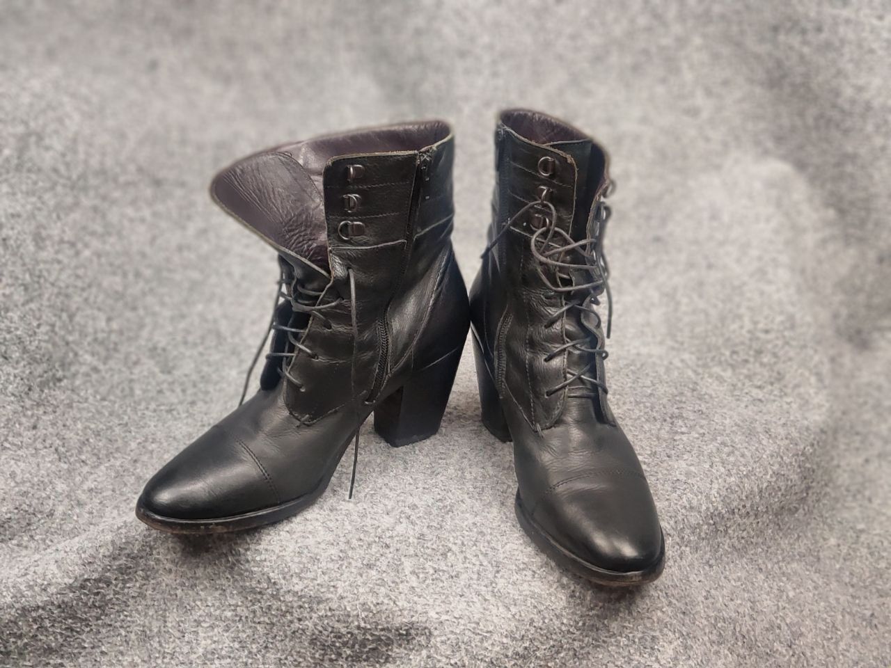 MoMA Moma Design Lace up zip Black leather Ankle heeled Boots Size US 10 / IT 40 - 17 Thumbnail