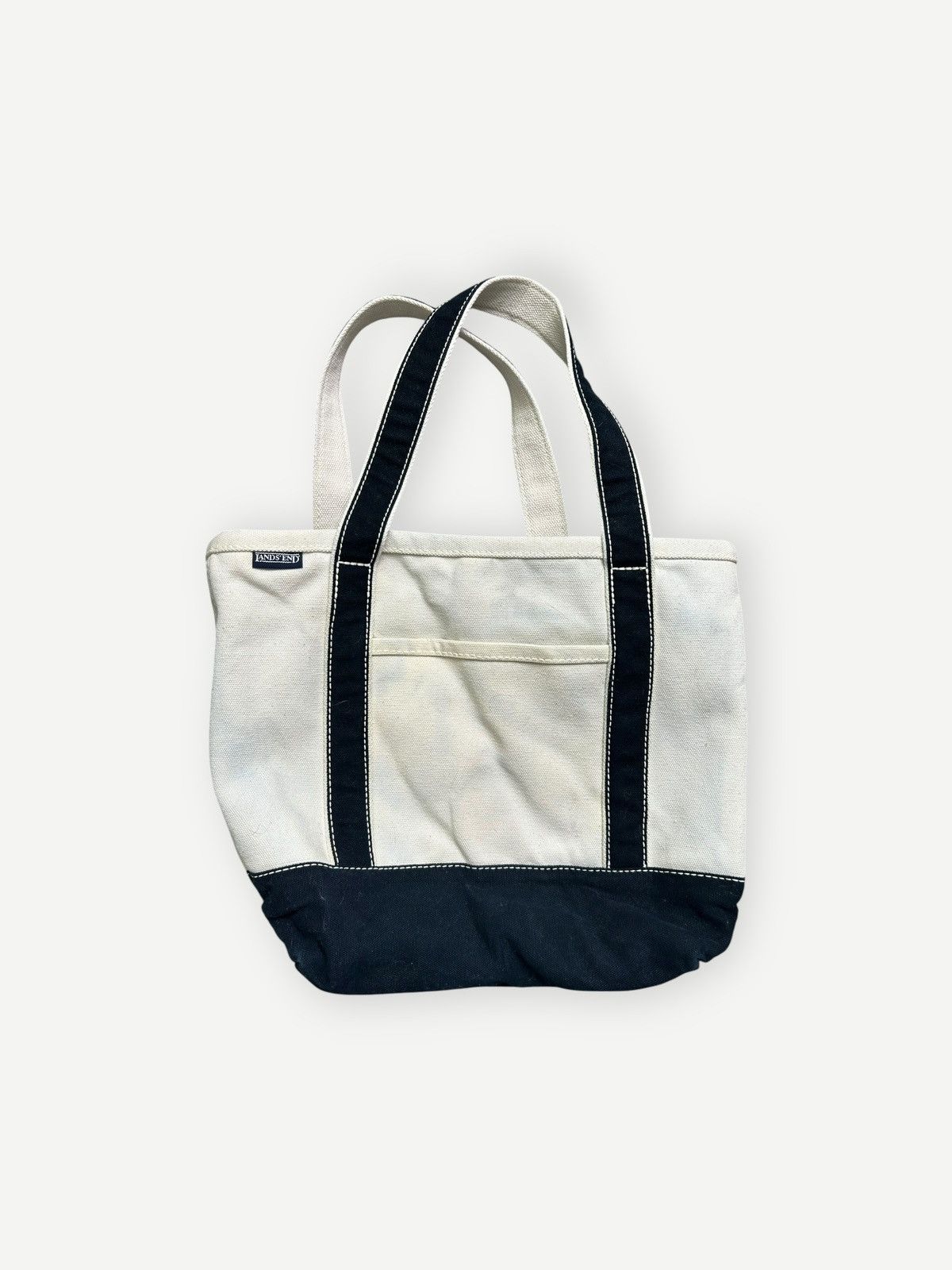 Vintage Y2K Lands End Boat Tote Canvas White Navy