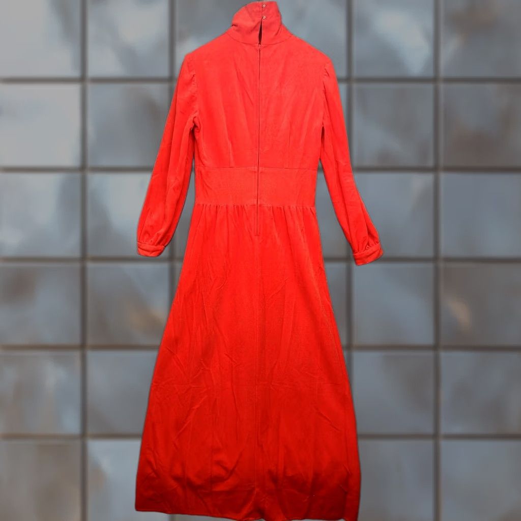 Vintage VINTAGE Red Prairie Dress Maxi High Neck Long Sleeve Womens Small Handmade Cottagecore 70s Size S / US 4 / IT 40 - 1 Thumbnail