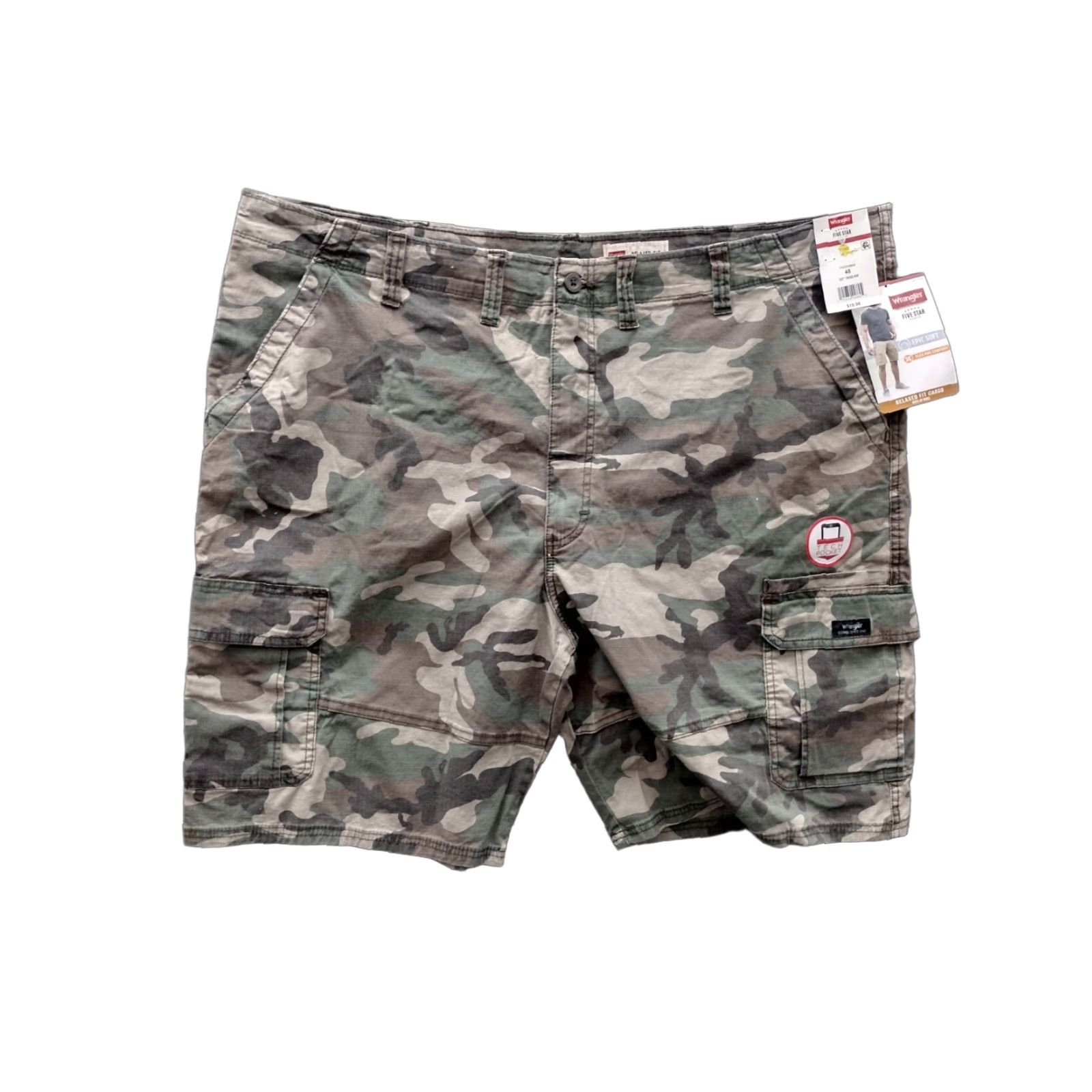 Wrangler Wrangler Cargo Shorts Camo 48 Men's Relaxed Inseam 10" Elastic Drawstring Pockets Cotton Polyester Cotton Blend Clothing Casual 90s Mens Size US 32 / EU 48 - 1 Thumbnail