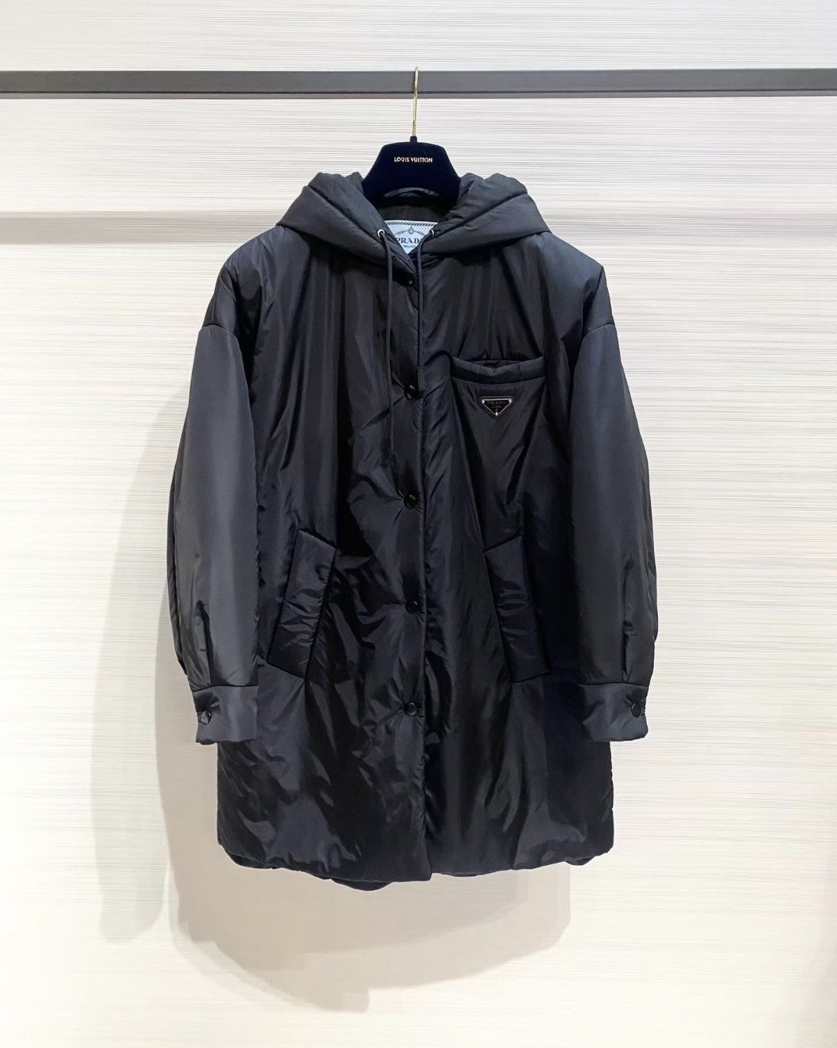 Prada Prada Classic Black Nylon Hooded Cotton Coat J33 Size XS / US 0-2 / IT 36-38 - 1 Thumbnail