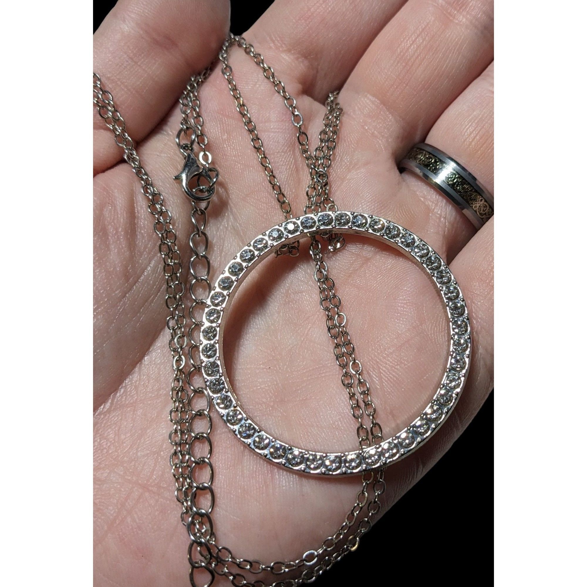 Other Silver Rhinestone Open Circle Pendant Necklace Size ONE SIZE - 5 Thumbnail