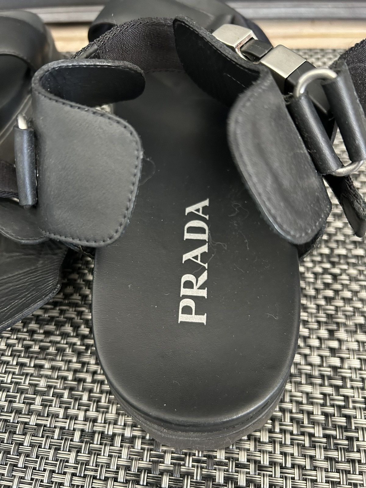 Prada *PRADA* Black Sporty Nylon & Leather Tape Strap Sandals 10 Size US 10 / EU 43 - 16 Thumbnail