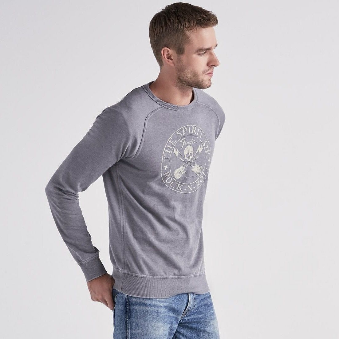 Lucky Brand LUCKY BRAND Grey Fender Skull Rock N Roll Burnout Sweatshirt Size US M / EU 48-50 / 2 - 2 Thumbnail