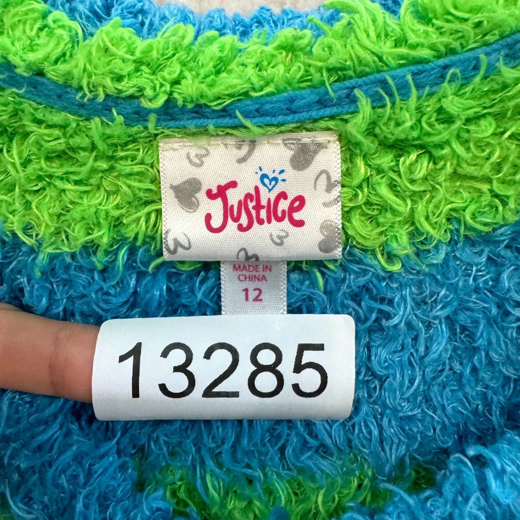 Vintage VINTAGE Justice Fuzzy Furry Top Shirt XS Blue Green Striped Rug Grunge Girls Womens 12 Cyber Y2K Size XS / US 0-2 / IT 36-38 - 7 Thumbnail