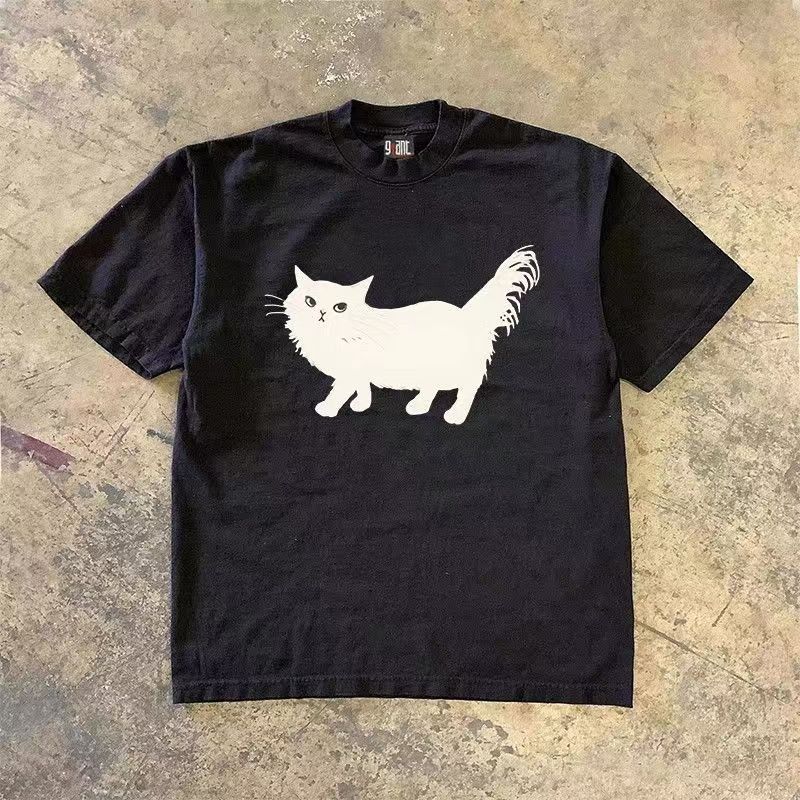 Japanese Brand Black washed vintage cat print t-shirt Size US M / EU 48-50 / 2 - 1 Thumbnail