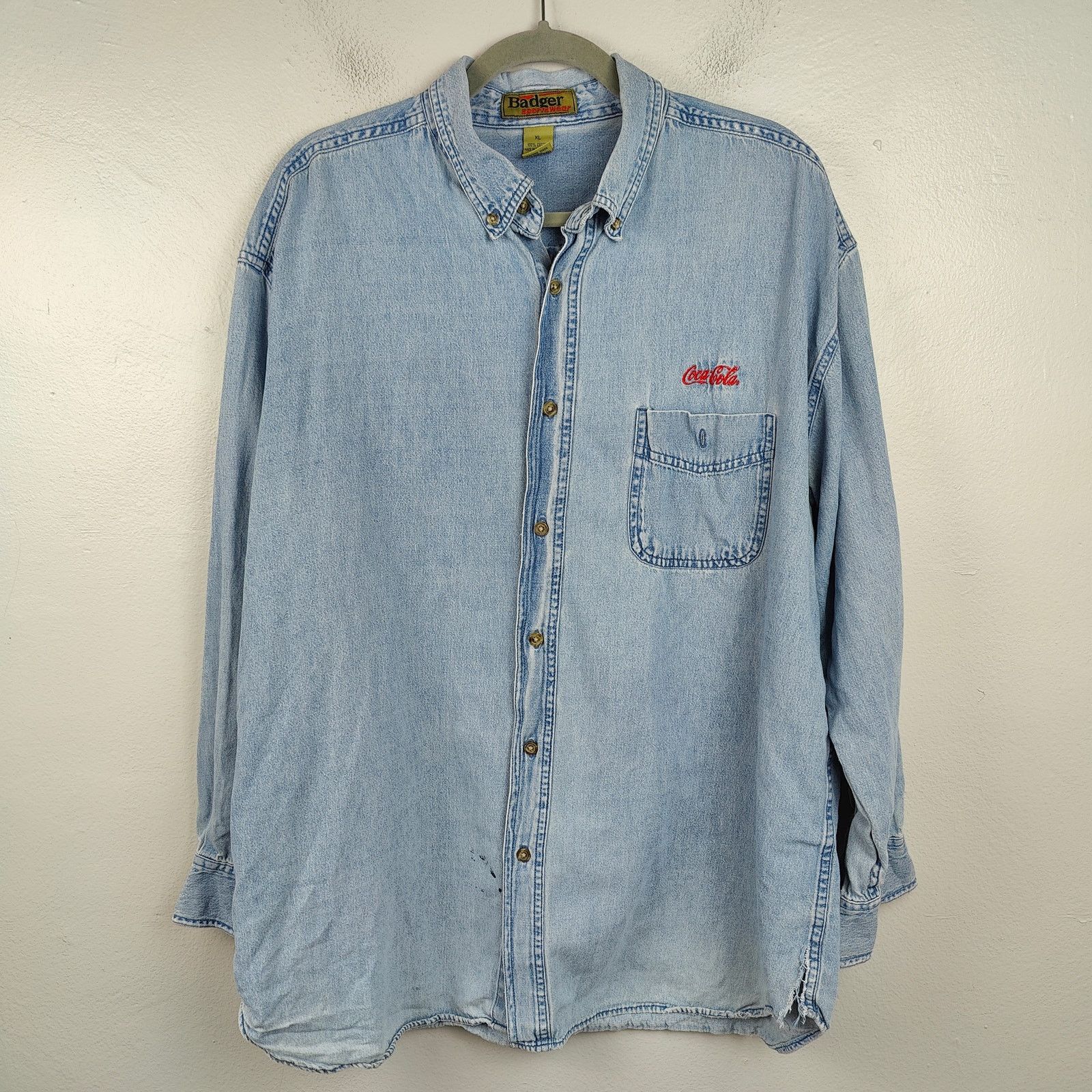 Other Vintage Coca Cola Denim Shirt Mens XL Blue Badger 90s Size US XL / EU 56 / 4 - 1 Thumbnail