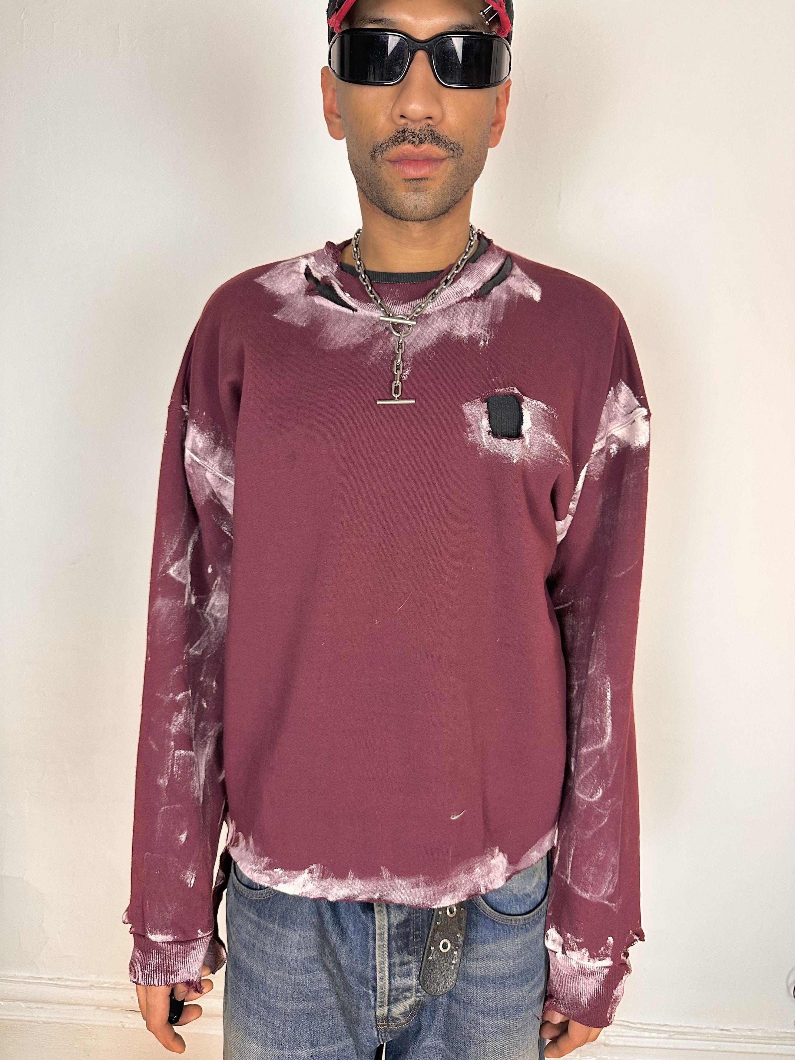 Other ASTROBOI* Deconstructed & Painted Maroon Sweatshirt - XXLT Size US XXL / EU 58 / 5 - 2 Thumbnail