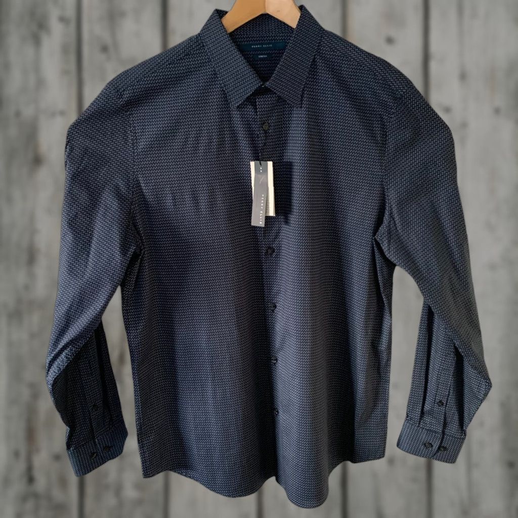 Perry Ellis Perry Ellis Shirt Mens Small Blue Line Print Cotton Stretch Button Up Ink Size US S / EU 44-46 / 1 - 1 Thumbnail