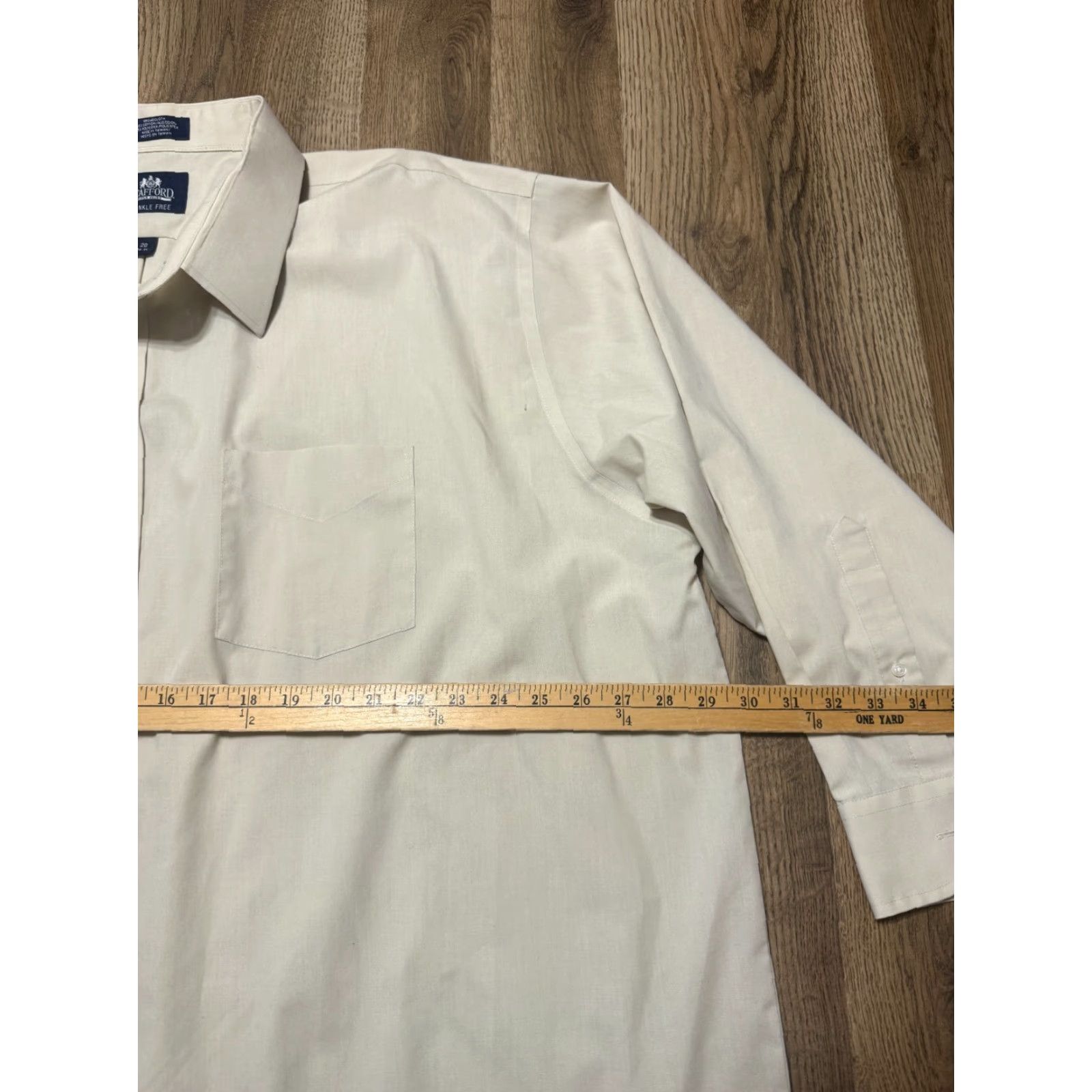 Stafford Stafford Shirt Mens Size 20 34-35 Cream Long Sleeve Button Up Wrinkle Free Ivory Cotton Size US XXL / EU 58 / 5 - 6 Thumbnail