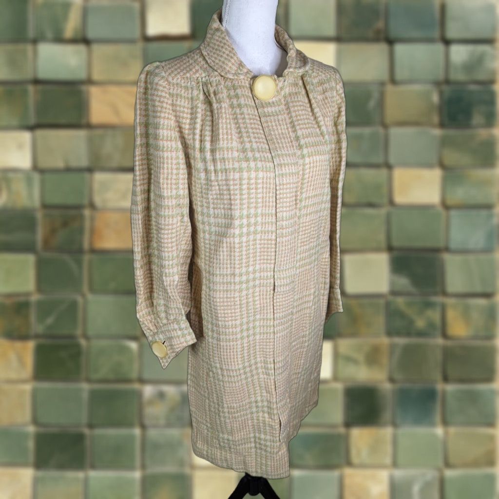 Vintage VINTAGE Plaid Wool Pea Coat Women’s Medium Yellow Handmade Long Coat Capes Style Pea Coat) Size M / US 6-8 / IT 42-44 - 1 Thumbnail