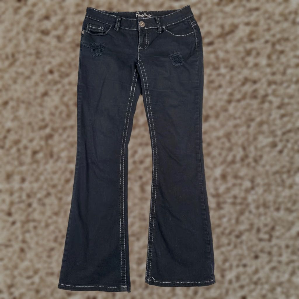 Vintage Amethyst Jeans Women's Jeans 7 Black Denim Bootcut Low Rise 31in Inseam Cotton Blend Distressed Pockets Western Size 28" / US 6 / IT 42 - 1 Thumbnail
