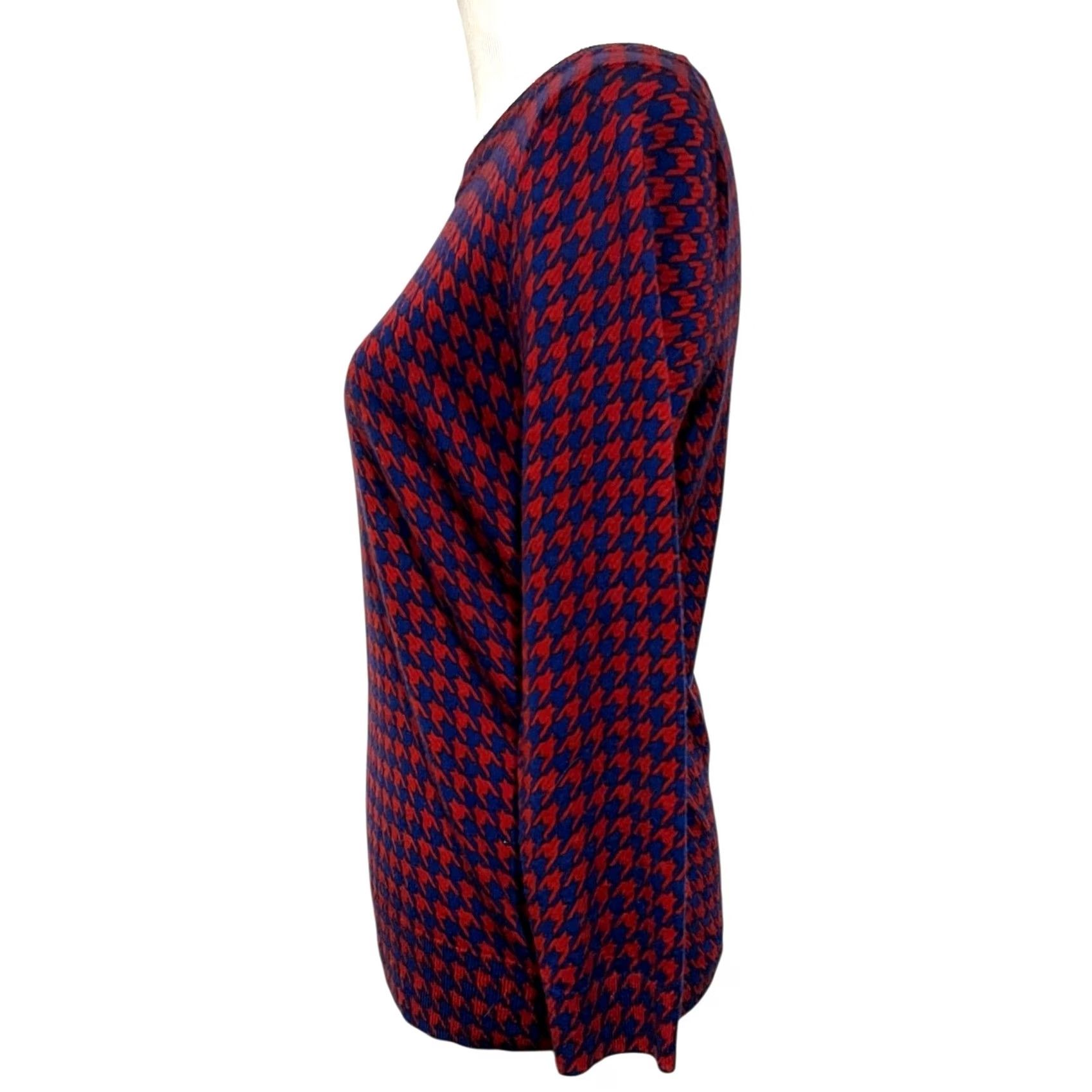 J.Crew J.Crew Merino Wool Houndstooth Sweater Blue Women's Size M Pullover Knit Tippi 100% Wool F8262 Size M / US 6-8 / IT 42-44 - 4 Thumbnail