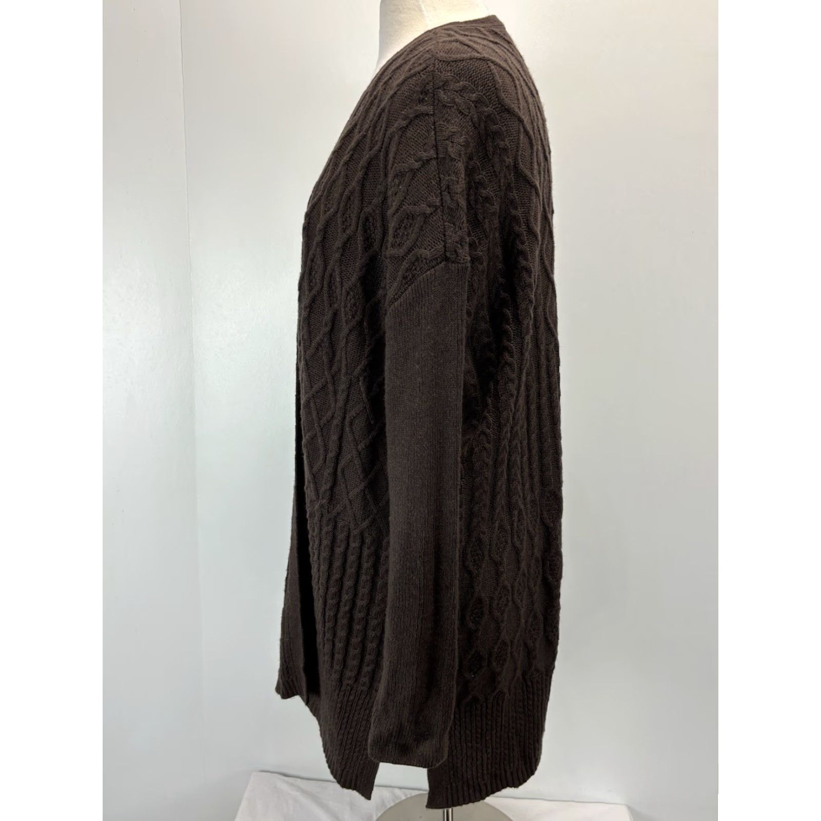 Vintage VINTAGE Chico's Cable Knit Cardigan Sweater XL Brown Open Front Fisherman Womens Size XL / US 12-14 / IT 48-50 - 2 Thumbnail