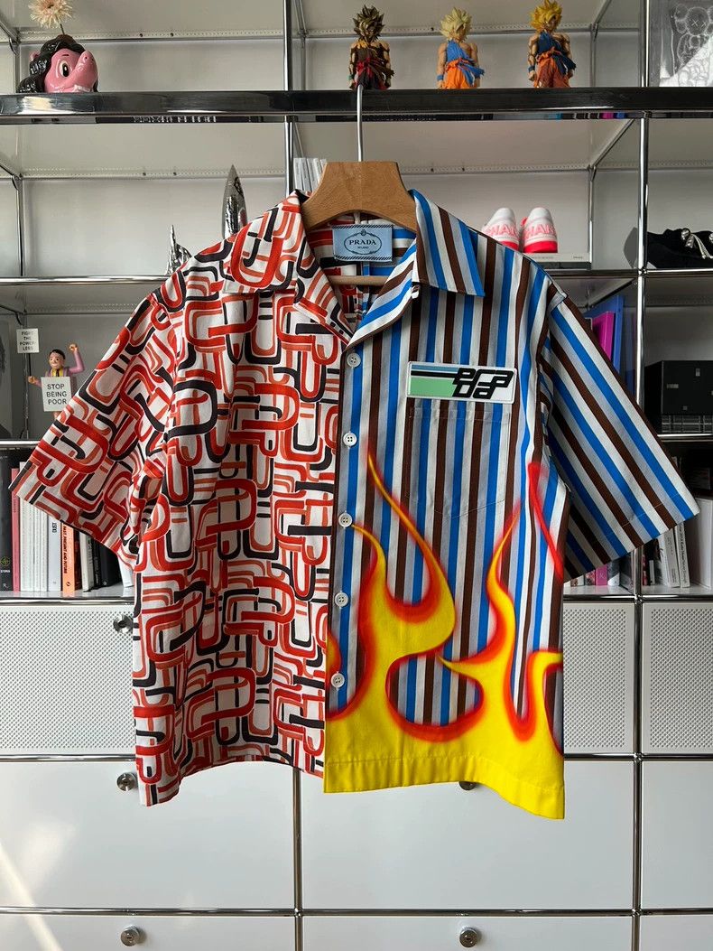 Prada Prada Double match18fw flame stripe stitching short-sleeved 