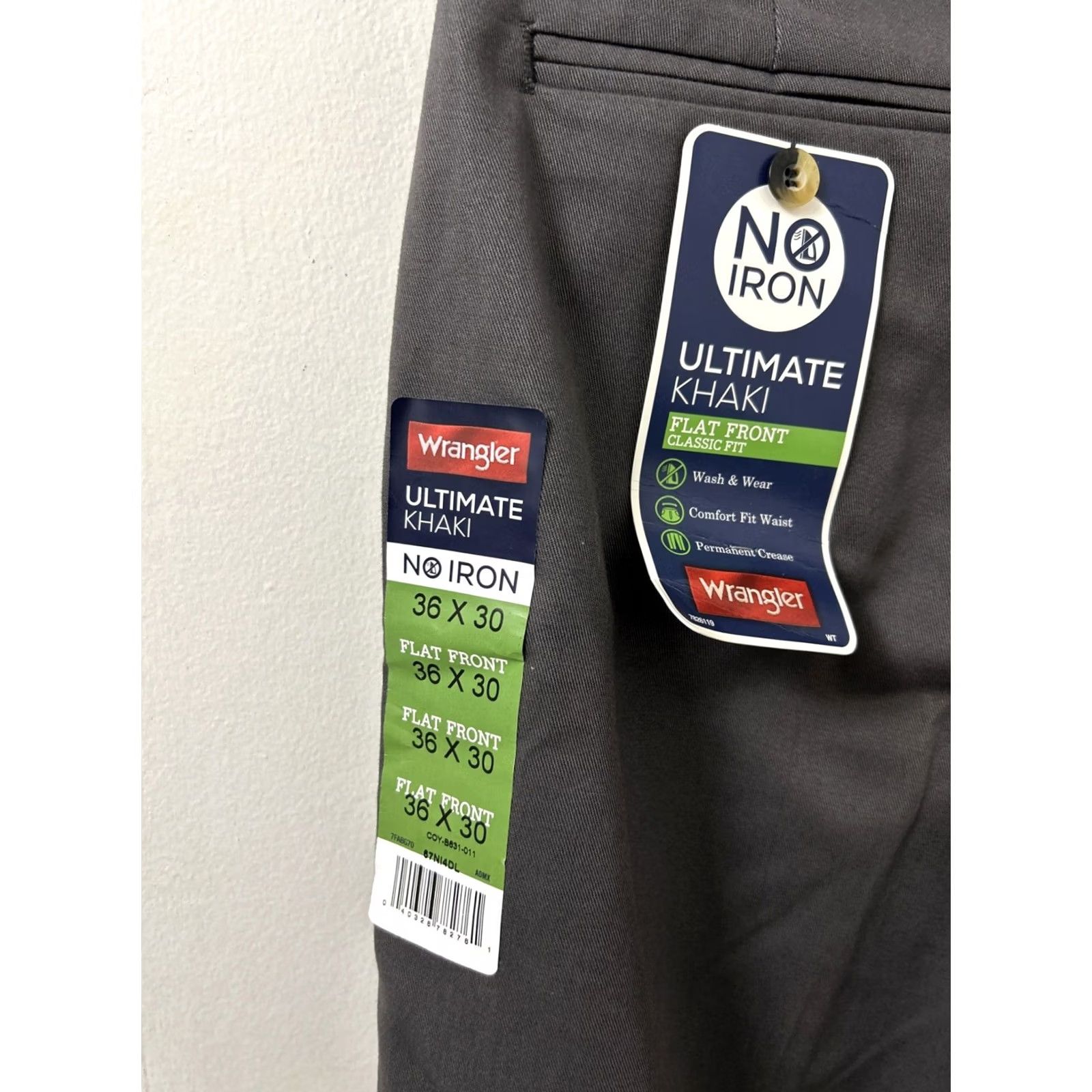 Wrangler Wrangler Ultimate Khaki Pants Mens 36x30 Gray Classic Flat Front Zip Button Casual Workwear Size US 36 / EU 52 - 4 Thumbnail