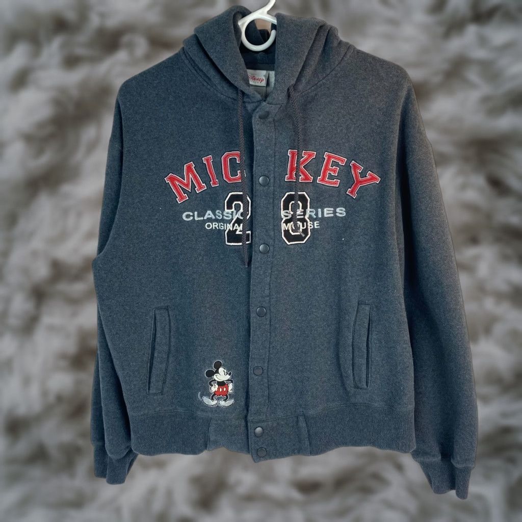 Disney Disney Mickey Mouse Hooded Sweatshirt Unisex Gray Medium Snap Button Classic Series Jacket Size M / US 6-8 / IT 42-44 - 1 Thumbnail