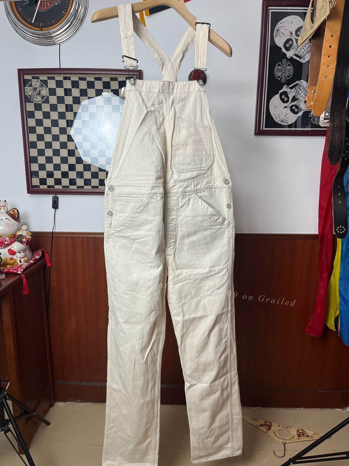 Freewheelers Freewheelers White Herringbone Overalls Size US 28 / EU 44 - 1 Thumbnail