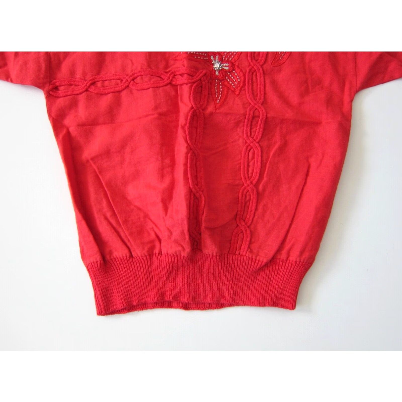 4SDESIGNS Vintage P' Galli Designs Blouse Short Sleeve Women S-M Red Cotton Beaded Embroidered Tunic Size S / US 4 / IT 40 - 5 Thumbnail