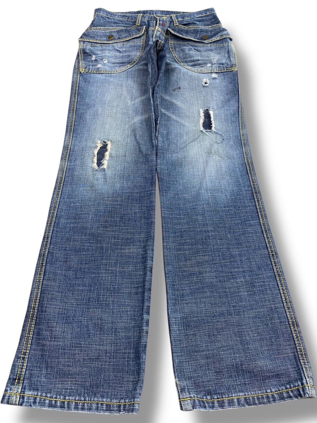 Japanese Brand Monsteat Distressed Flap Pocket Blue Jeans Size US 31 - 1 Thumbnail