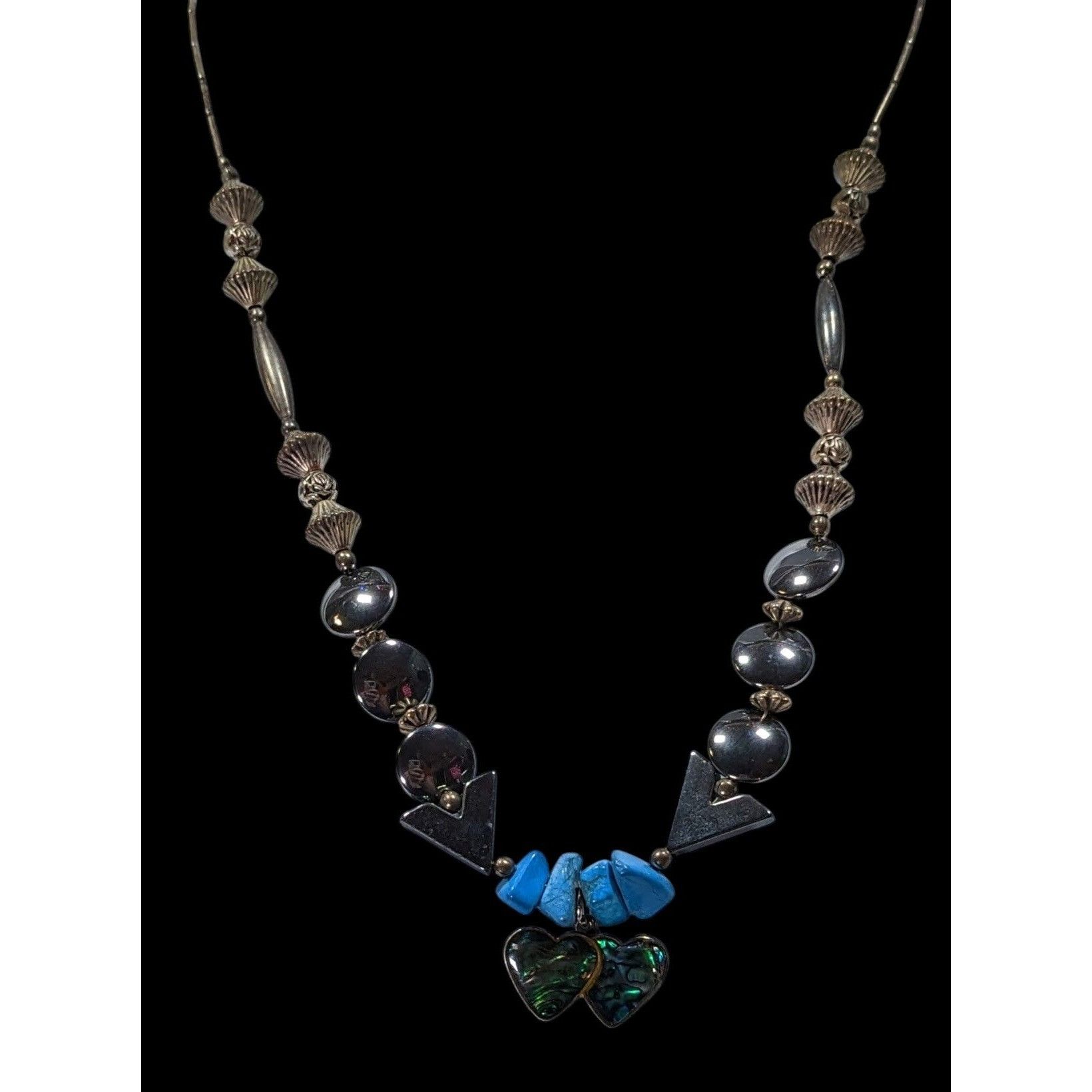 Other Vintage Handmade Romantic Heart Hematite Turquoise Liquid Si Size ONE SIZE - 2 Thumbnail