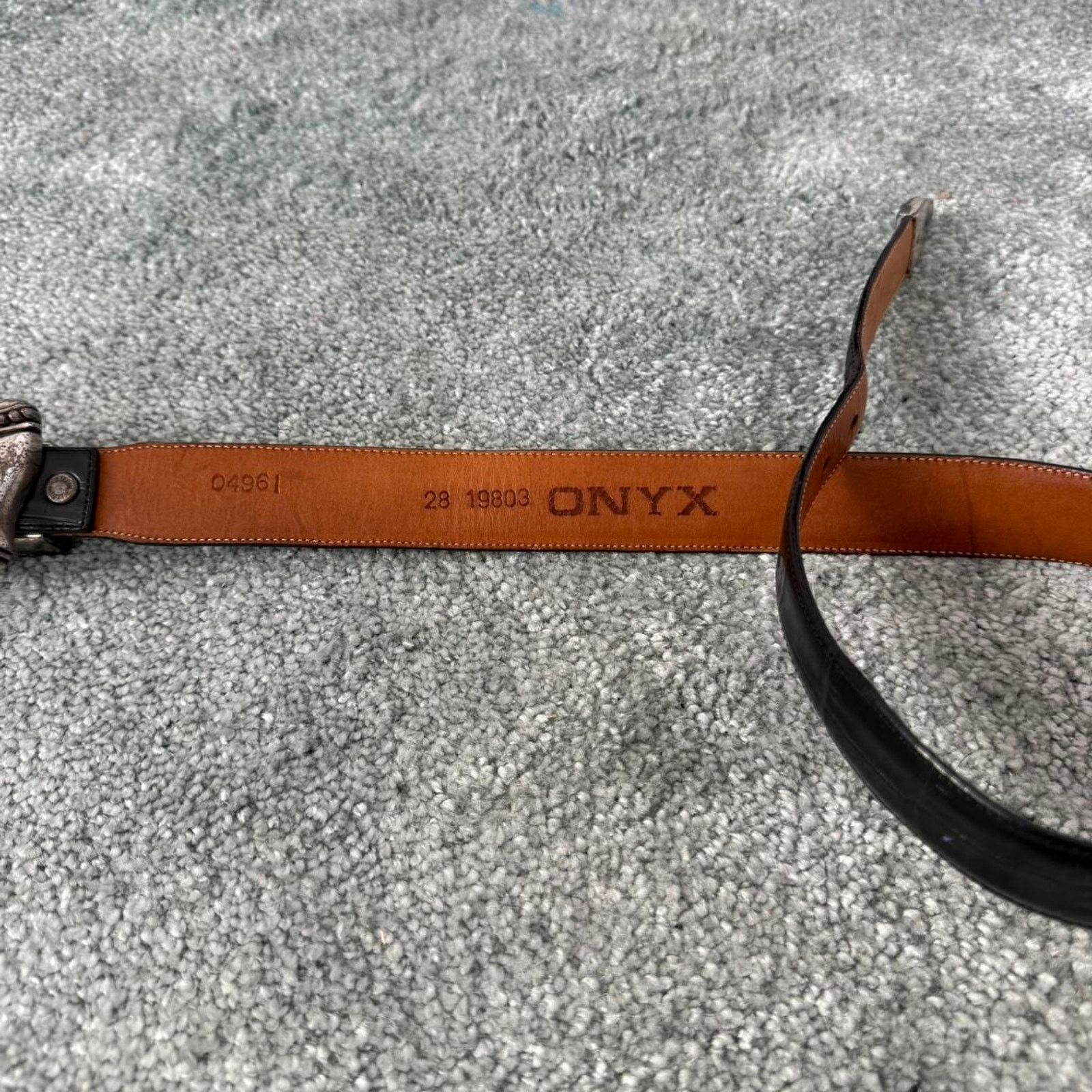Vintage ✦ 𓆩⟡𓆪 Black Croc Leather Western Belt ⟡𓆩✦ Size ONE SIZE - 3 Thumbnail