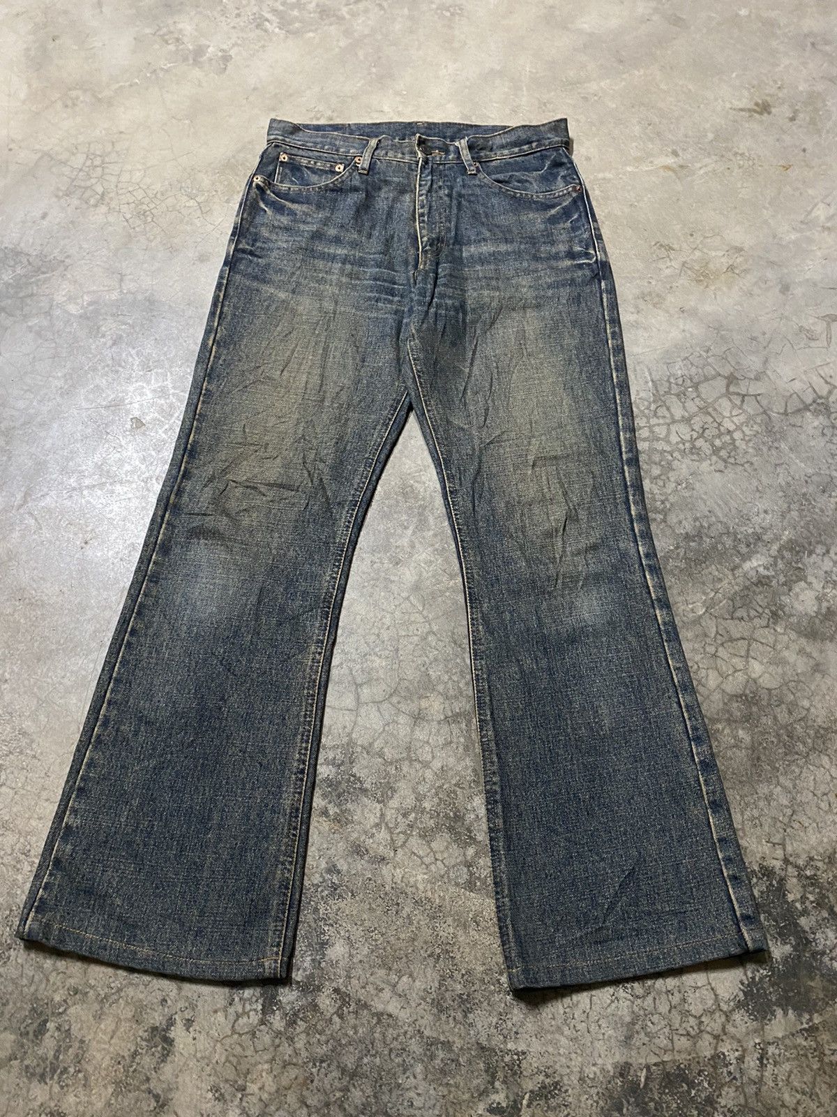 Japanese Brand Flare Jeans Japanese Bobson Mud Rusty Distressed Baggy Jeans Size US 31 - 1 Thumbnail