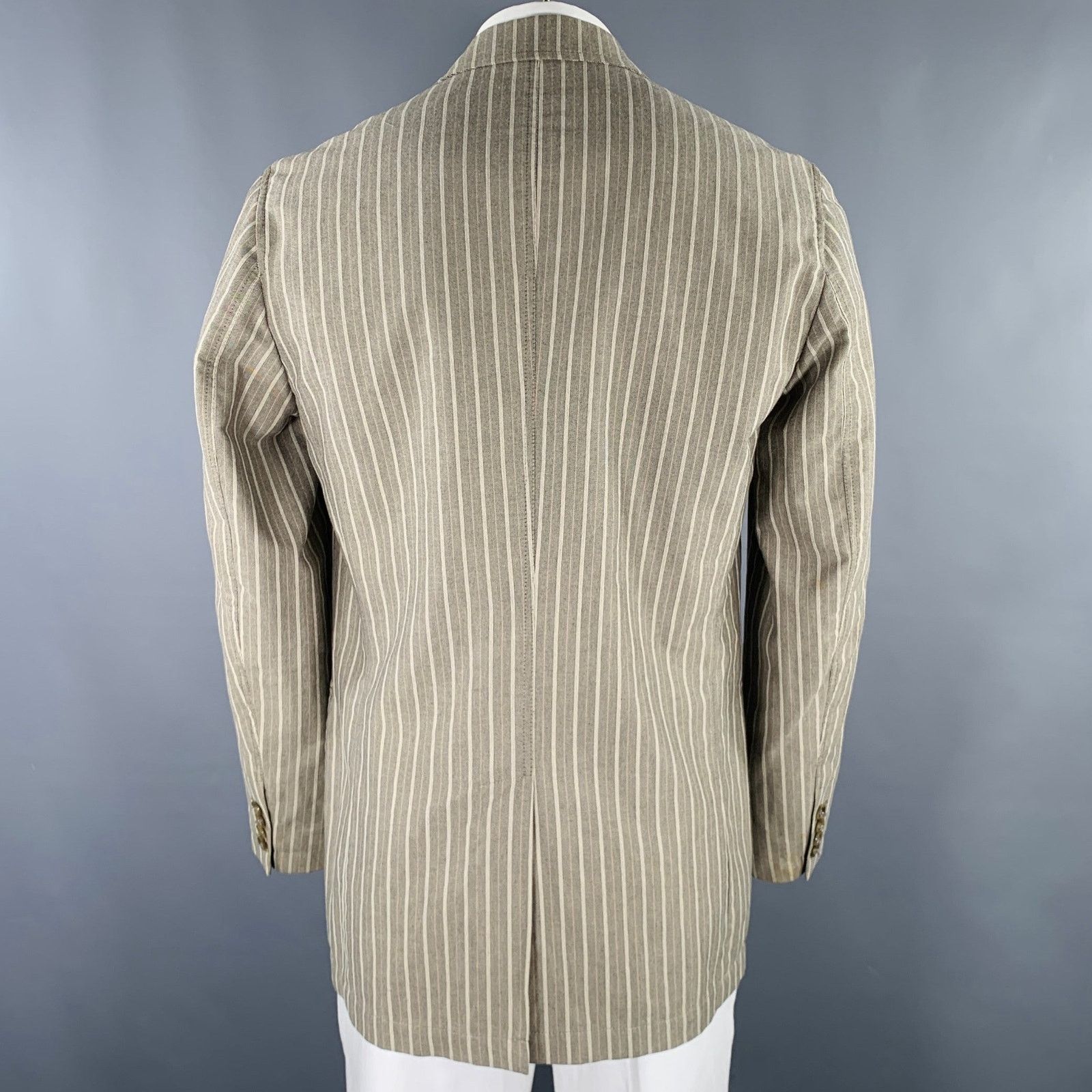 Other VESTIMENTA Taupe White Stripe Cotton Notch Lapel Sport Coat Size 42R - 4 Thumbnail
