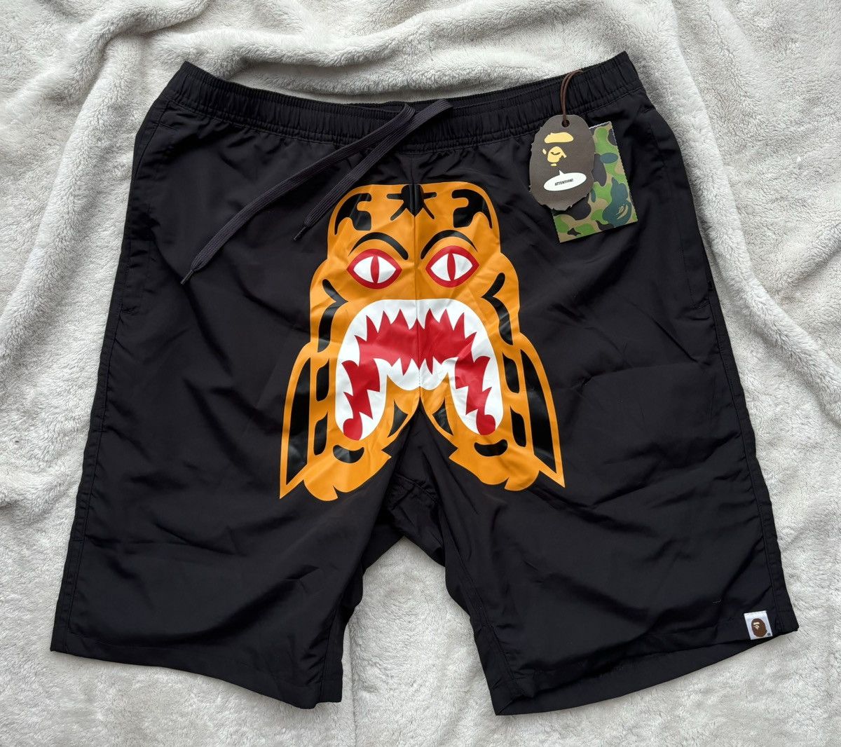 image of Bape Tiger Beach Shorts in Black, Men's (Size 38)