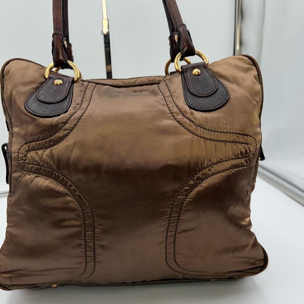 Tod's Tod’s Luna Large Handbag in Nylon and Leather Bronze with Green bottom Size ONE SIZE - 6 Thumbnail