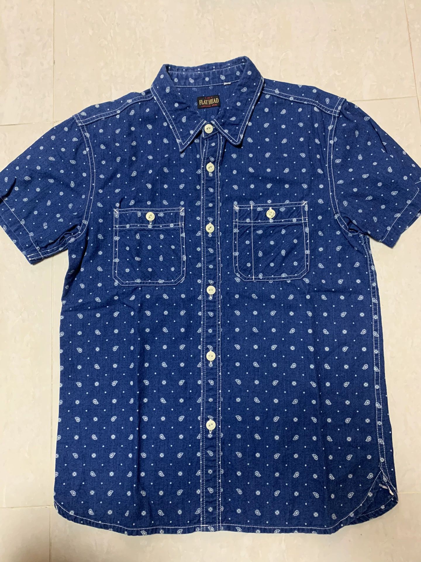 The Flat Head THE FLAT HEAD Indigo Bandana Short-Sleeve Shirt Size US XXS / EU 40 - 1 Thumbnail