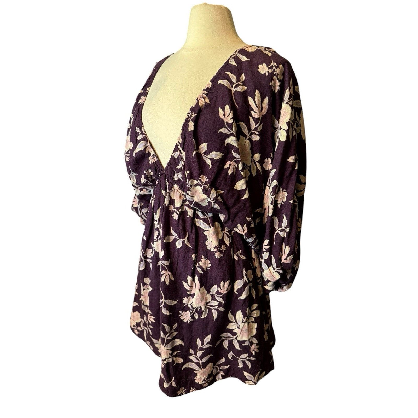 Free People Free People NEW Portia Mini Dress Size Small Burgundy Floral Size S / US 4 / IT 40 - 2 Thumbnail