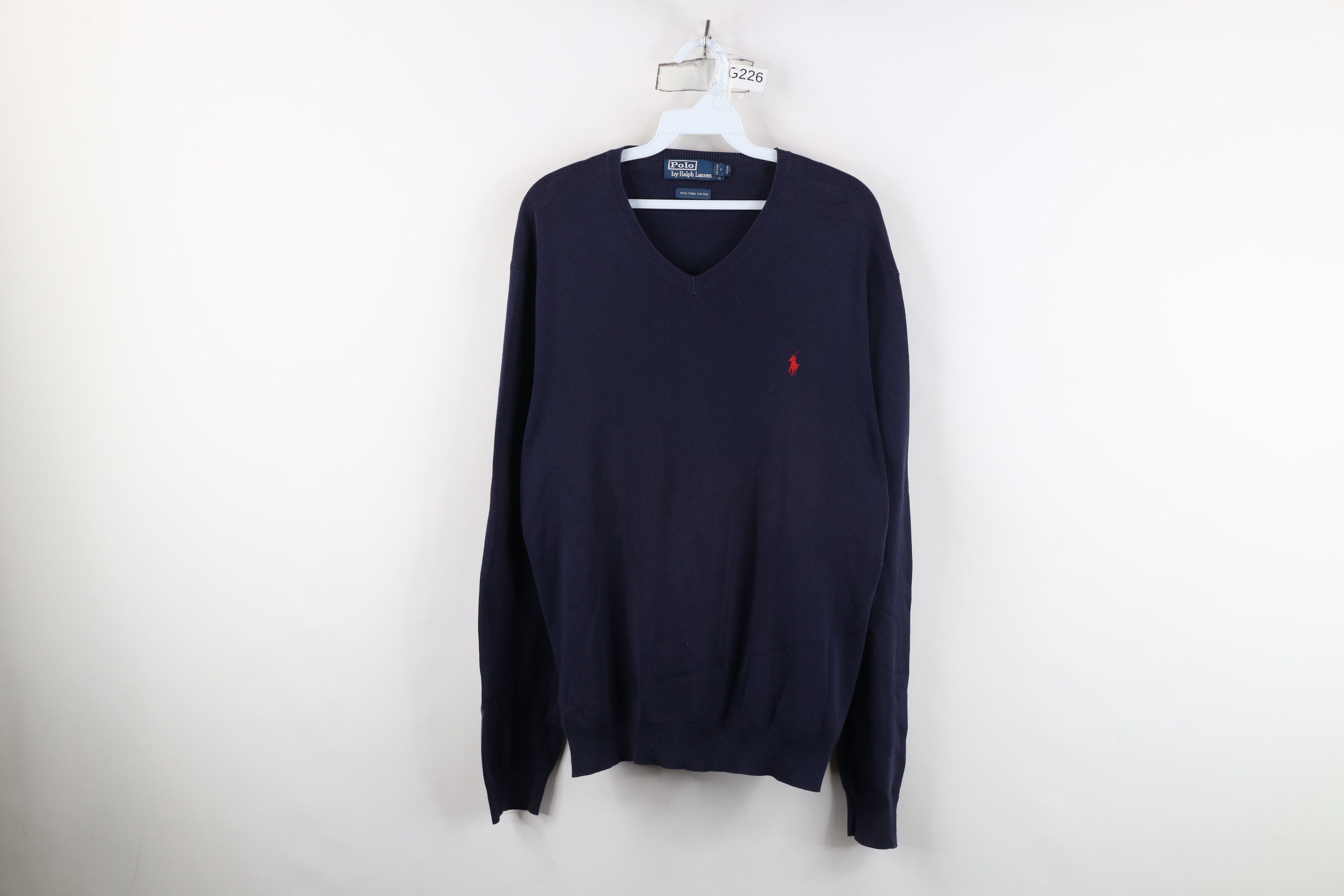 Ralph Lauren Vintage 90s Ralph Lauren Cotton Knit V-Neck Sweater Blue Size US L / EU 52-54 / 3 - 1 Thumbnail
